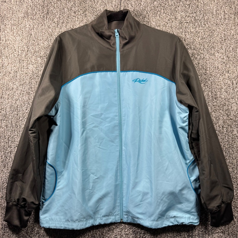 Vintage Reebok Windbreaker Track Jacket Lined Zip Up Colorblock Grey Blue Mens L